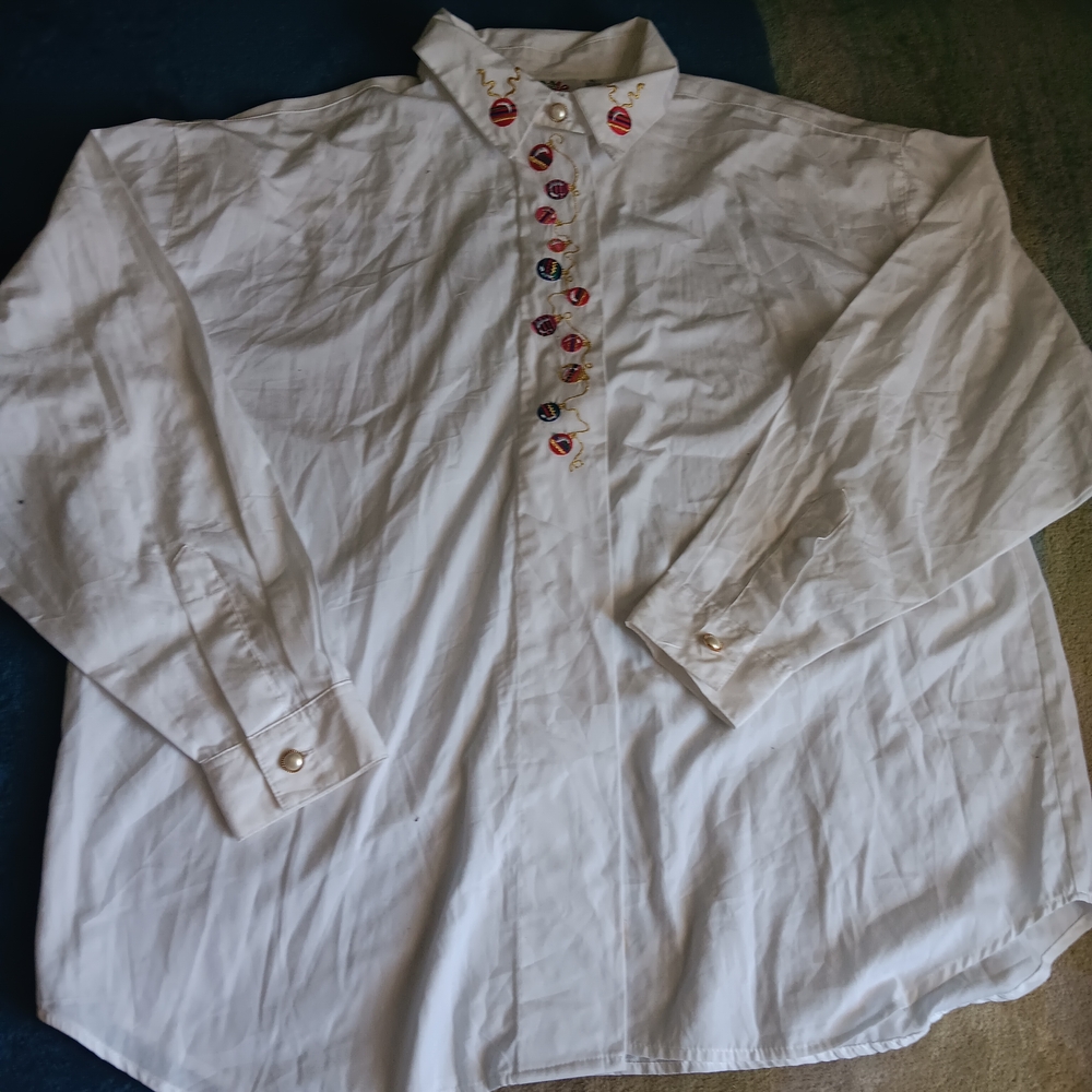 Nutcracker Elegant White Blouse with Christmas Theme Embroidered Accents